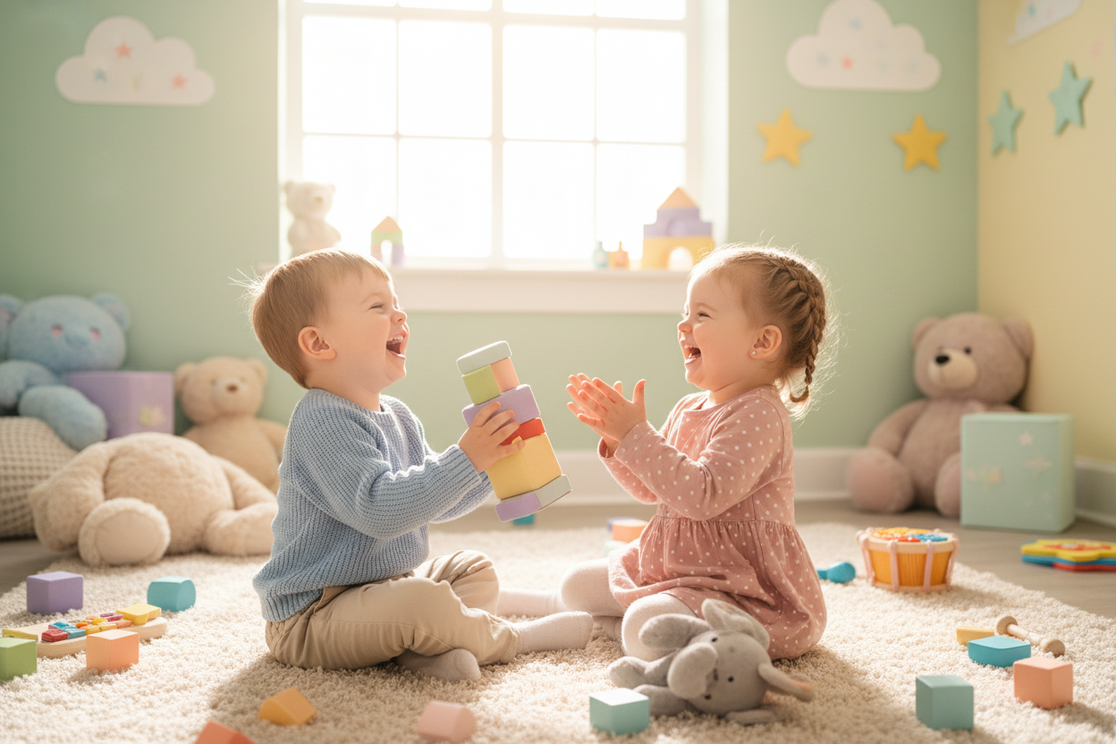 Dwoje małych dzieci bawiących się razem