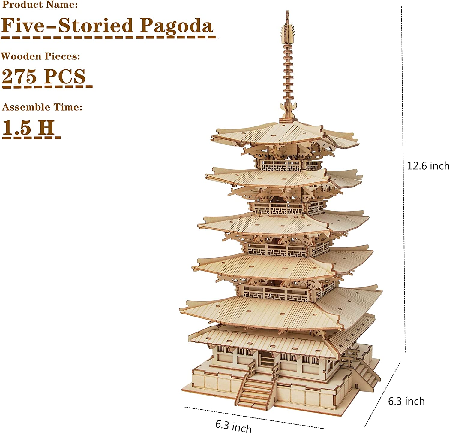 Robotime Five-storied Pagoda 3D Wooden Puzzle Toys For Children Kids Birthday Gift TGN02